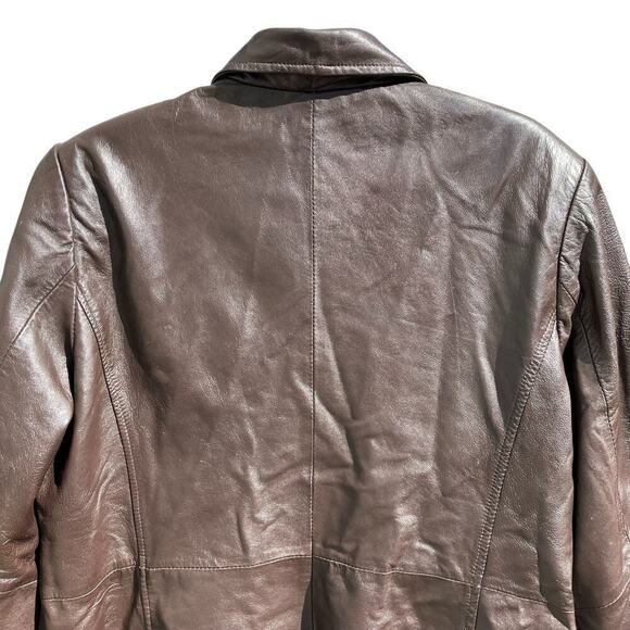 Style&Co Chocolate Brown Zip-up Leather Jacket Collared Hip Length Pockets Sz L - Picture 8 of 16
